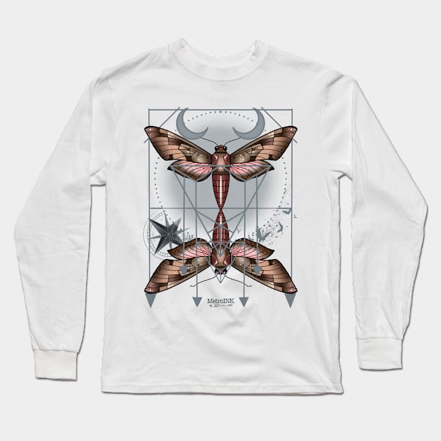 Geometric Moth Long Sleeve T-Shirt by MetroInk